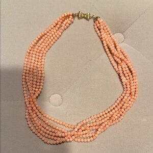 Elegant Pink Coral Torsade Beaded Necklace with 14kt gold clasp